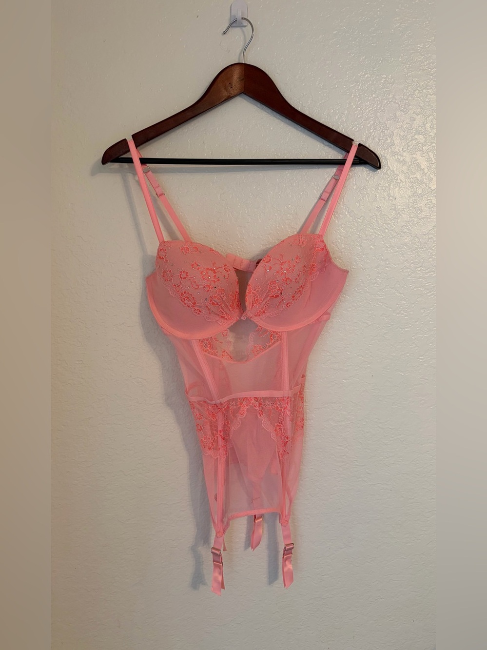 Victoria's Secret Coral Lace Garter Bustier